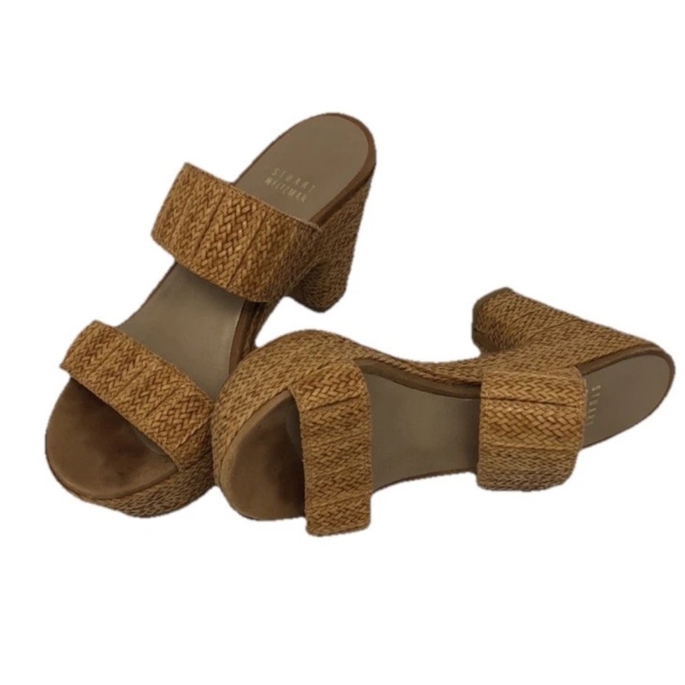 Stuart Weitzman Raffia Woven Block Heel Espadrill… - image 2